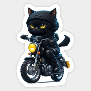 Funny Cute Black Cat Riding Motorcycle Sticker